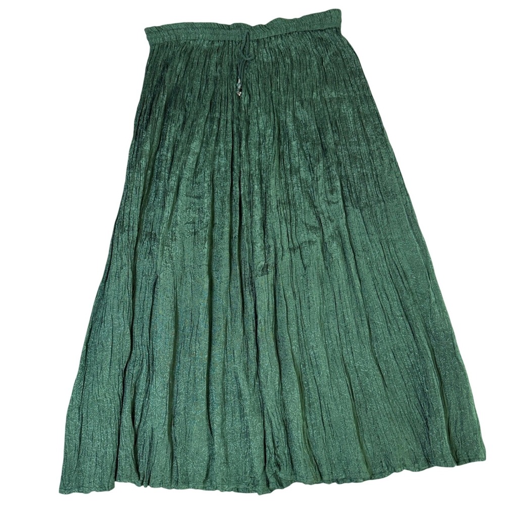 Just Cruising Green Crinkle Broomstick Maxi Skirt Boho Rayon Free Size India